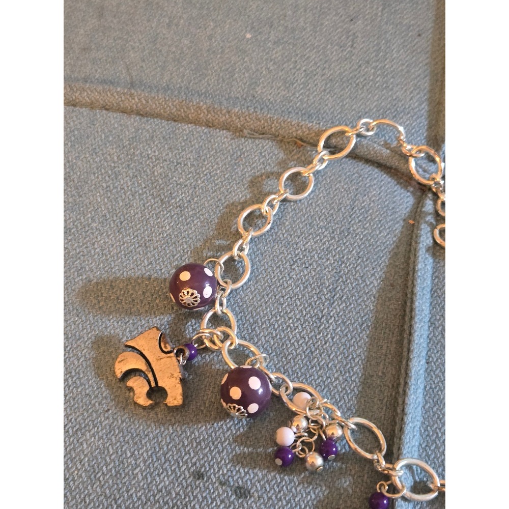 Seasons WSU Cougars Necklace Silver Tone Purple Polka Dot Beads Logo Charms - Picture 5 of 5